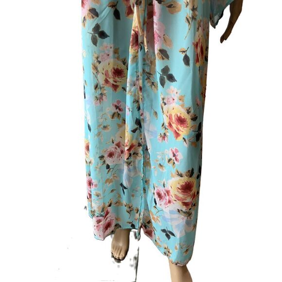 Privy Blue Floral Print V-Neck Long Sleeve Cinched Waist Maxi Dress Wrap Size M - Picture 5 of 16